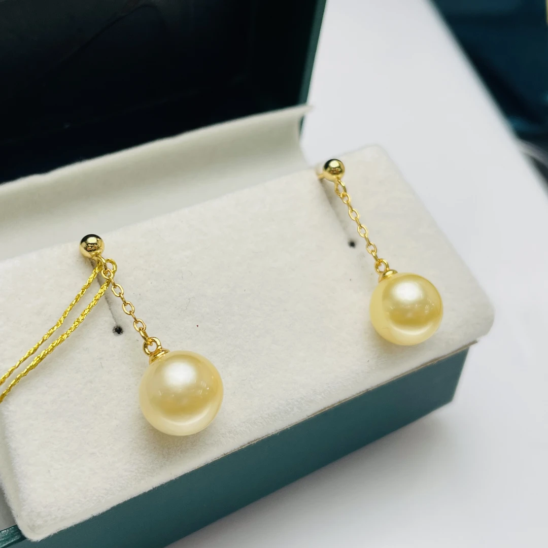 海水金珠银耳坠9-10mm风在吹款时尚气质