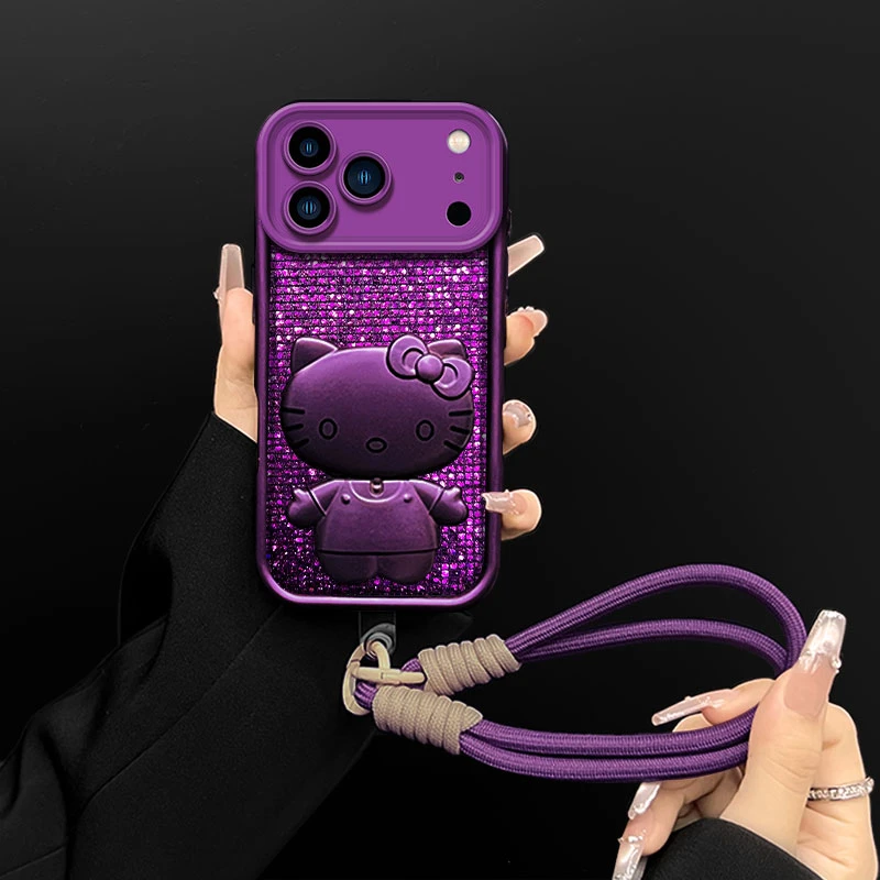 汇客凡品【苹果17ProMax】高颜值梅子闪紫Kitty支架防摔手机壳