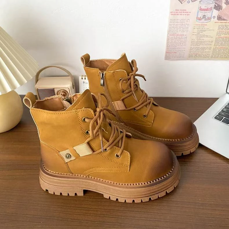 A9860 厚底复古马丁靴女2025新款百搭大黄靴英伦风chic经典短靴