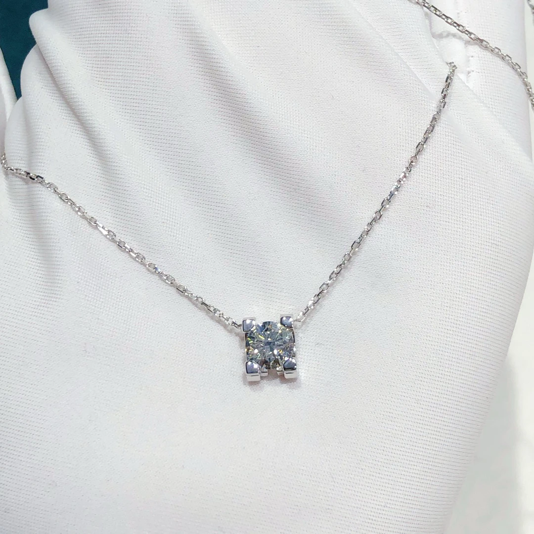 99新 Cartier/卡地亚 白金牛头钻单钻项链0.70克拉F色VVS1