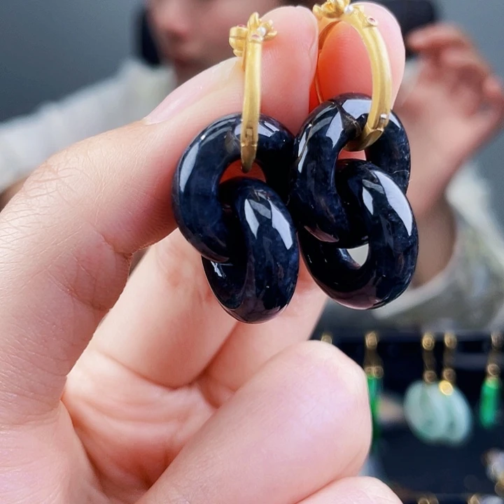 翡翠耳饰银S925镶嵌饰品