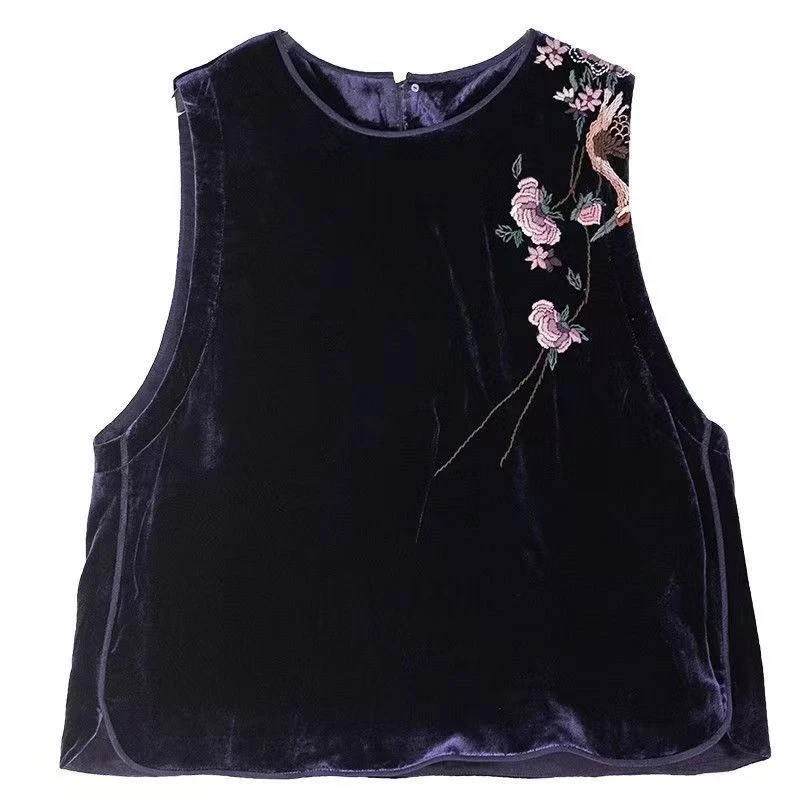 紫予复古新中式设计重工高级气质中国风珠绣丝绒夹棉气质马甲网红