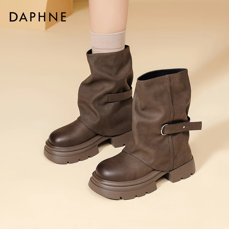 达芙妮代言人宋茜厚底短靴女2025秋季马丁靴美拉德裤管靴堆堆靴zc