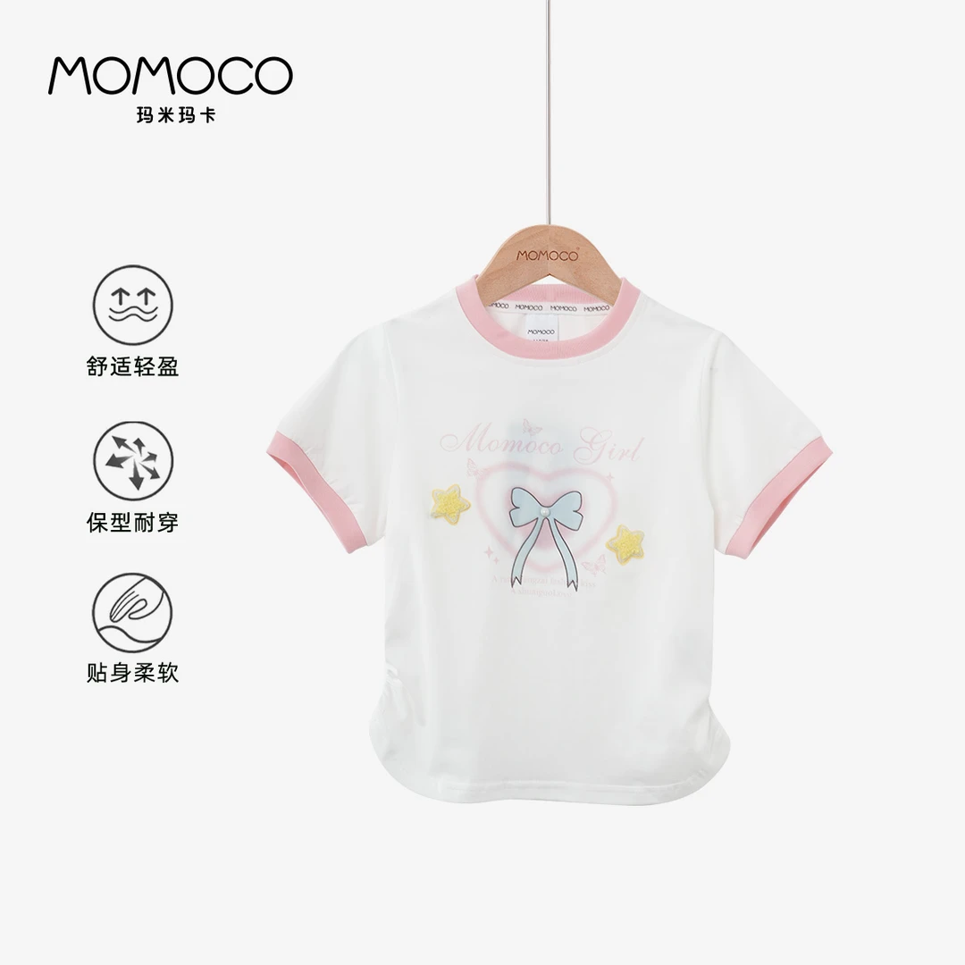 MOMOCO一秒入夏女童新款2025时尚百搭甜美印花T恤77630235012
