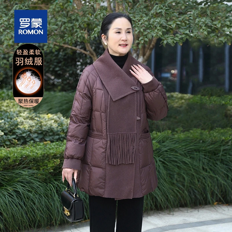 罗蒙气质时尚妈妈装羽绒服女2024中老年女士冬季宽松保暖保暖外套