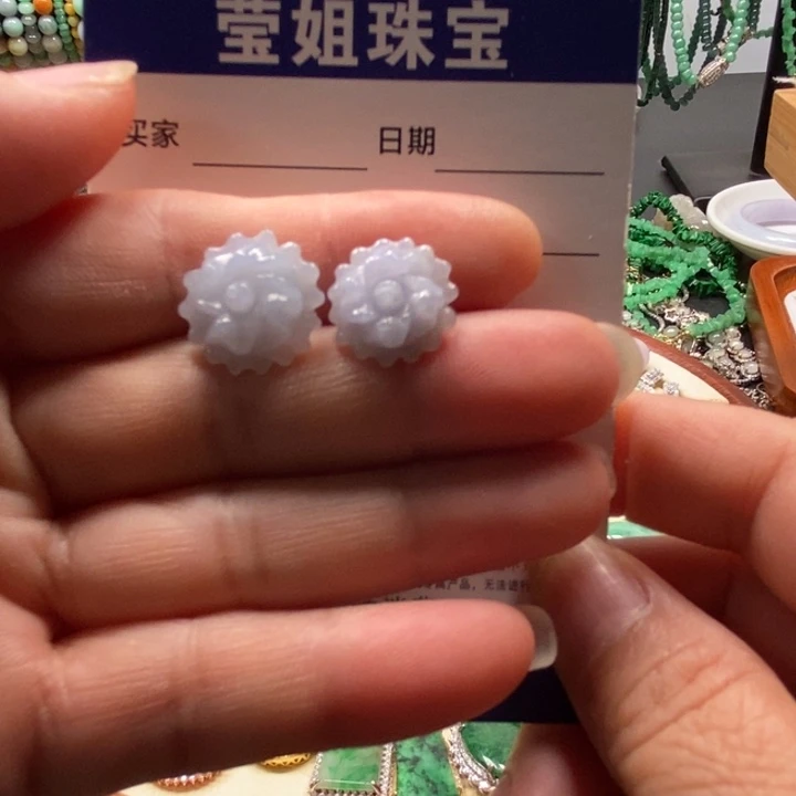 翡翠银S925镶嵌耳饰丽**川紫花耳钉