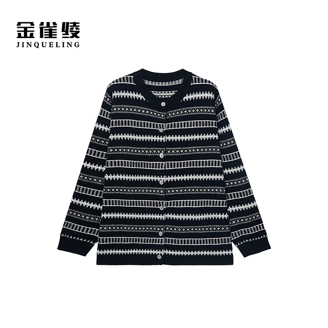 金雀绫【鬼马精灵】时尚提花针织加宽加大开衫毛衣SZAK3THY178