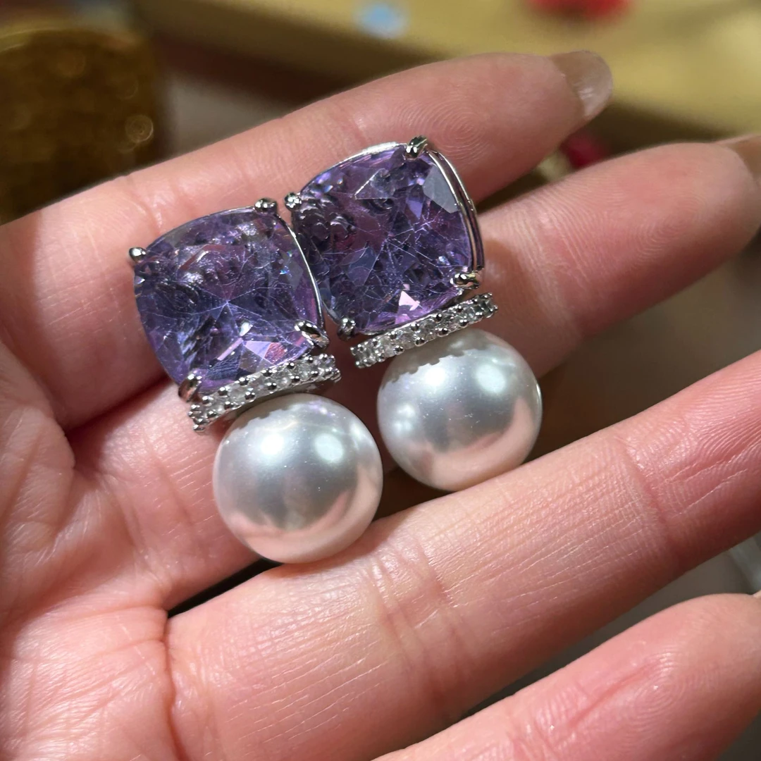 铜合金锆石耳饰  5387西洋中古风 vintage复古紫色锆石耳环