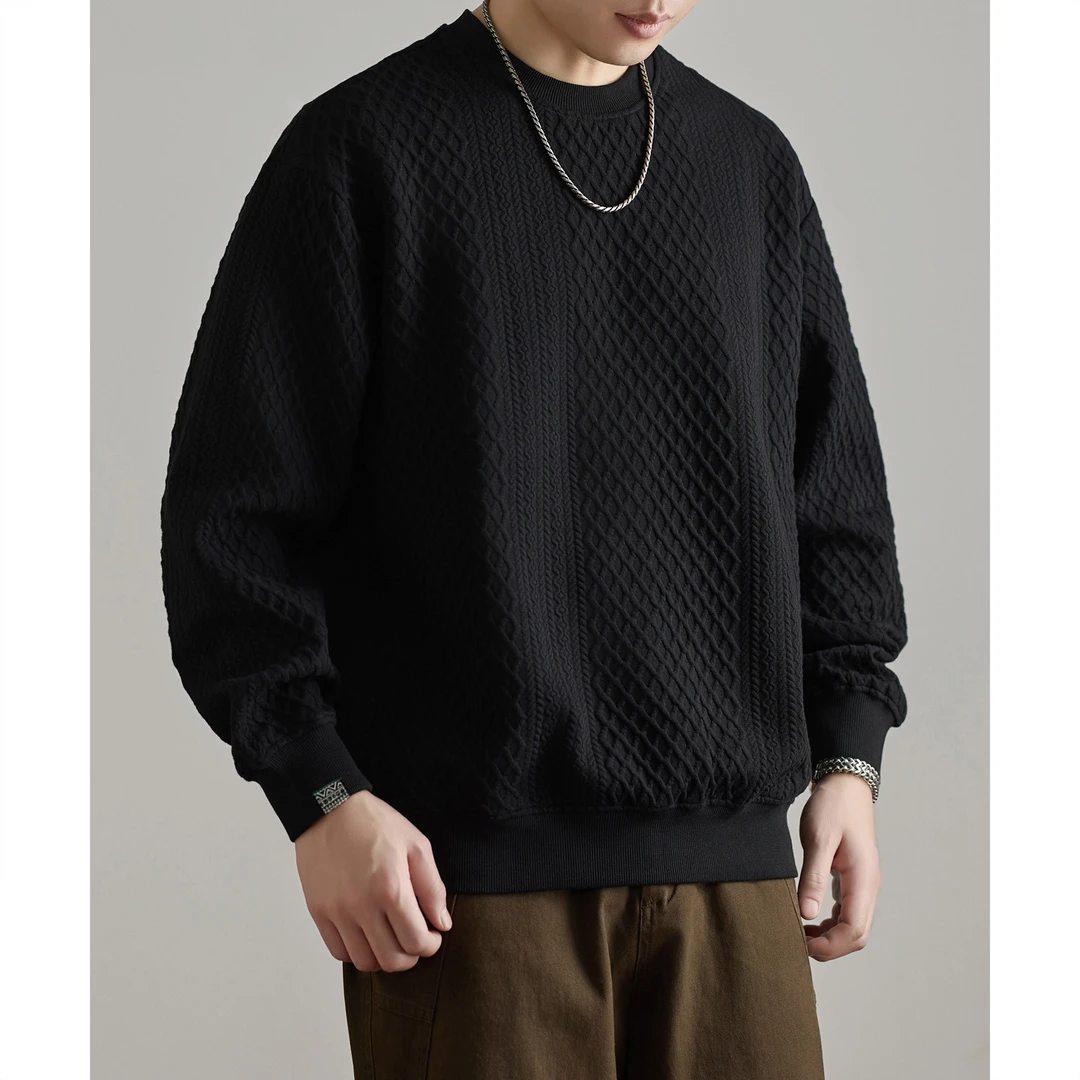 U&PURA320g重磅肌理感提花圆领卫衣男士秋冬季新款加绒外套宽松