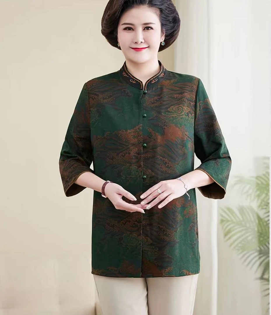 2695【万里江山】新中式小衫喜婆婆母亲节夏装老年女性上衣