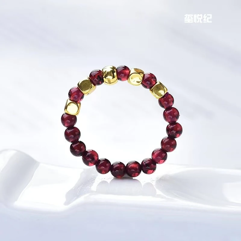 【黄金补贴】足金金珠搭配天然石榴石女士戒指（证书.礼盒）