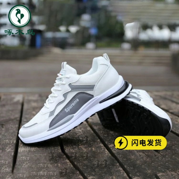 【断码】啄木鸟春季透气男鞋2025新款男款网面运动休闲跑步学生小白