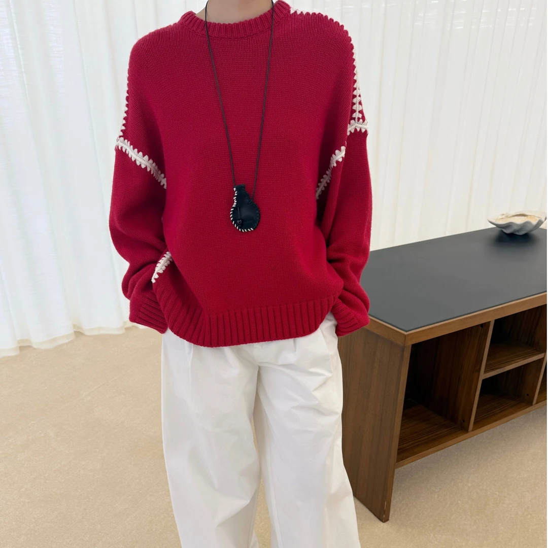 CONCISE-WHITE 简白 25SS 撞色刺绣毛衣