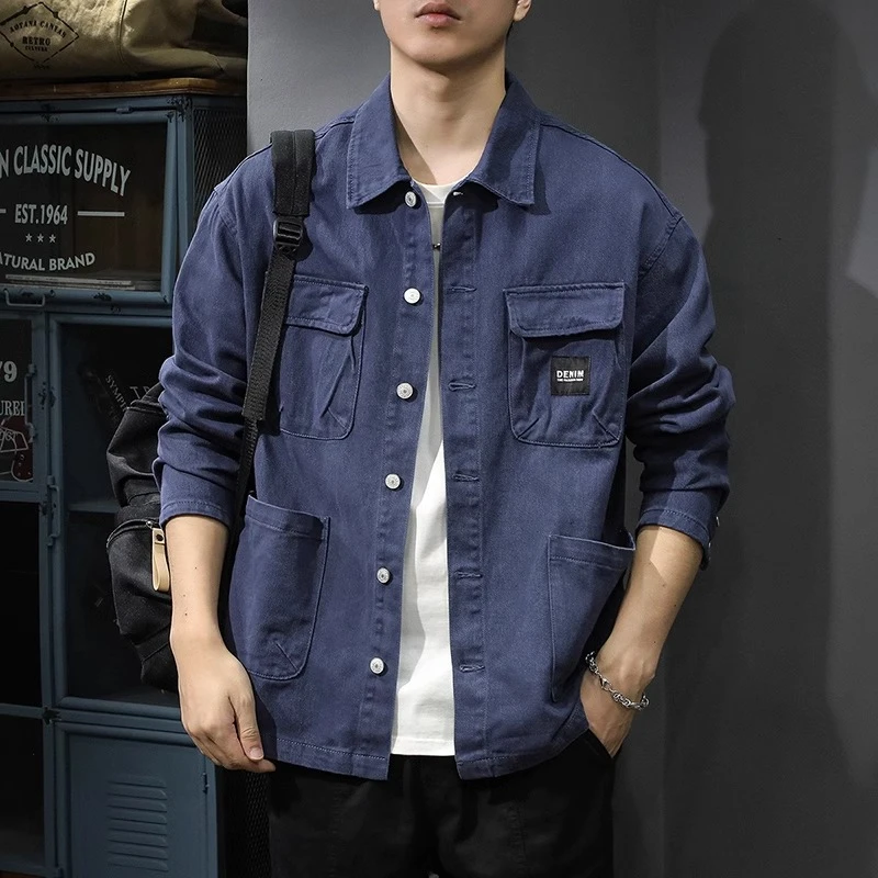 潮牌纯棉重磅牛仔夹克男2025春季宽松休闲加棉美式猎装工装外套潮
