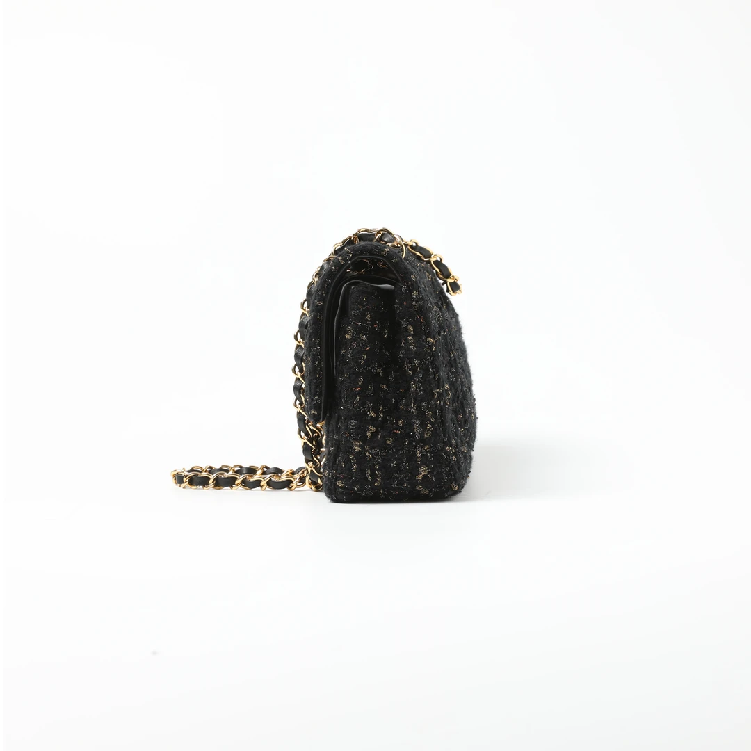 AP洛哥43065BD羊皮+绵羊毛黑金花呢编织香风单肩包