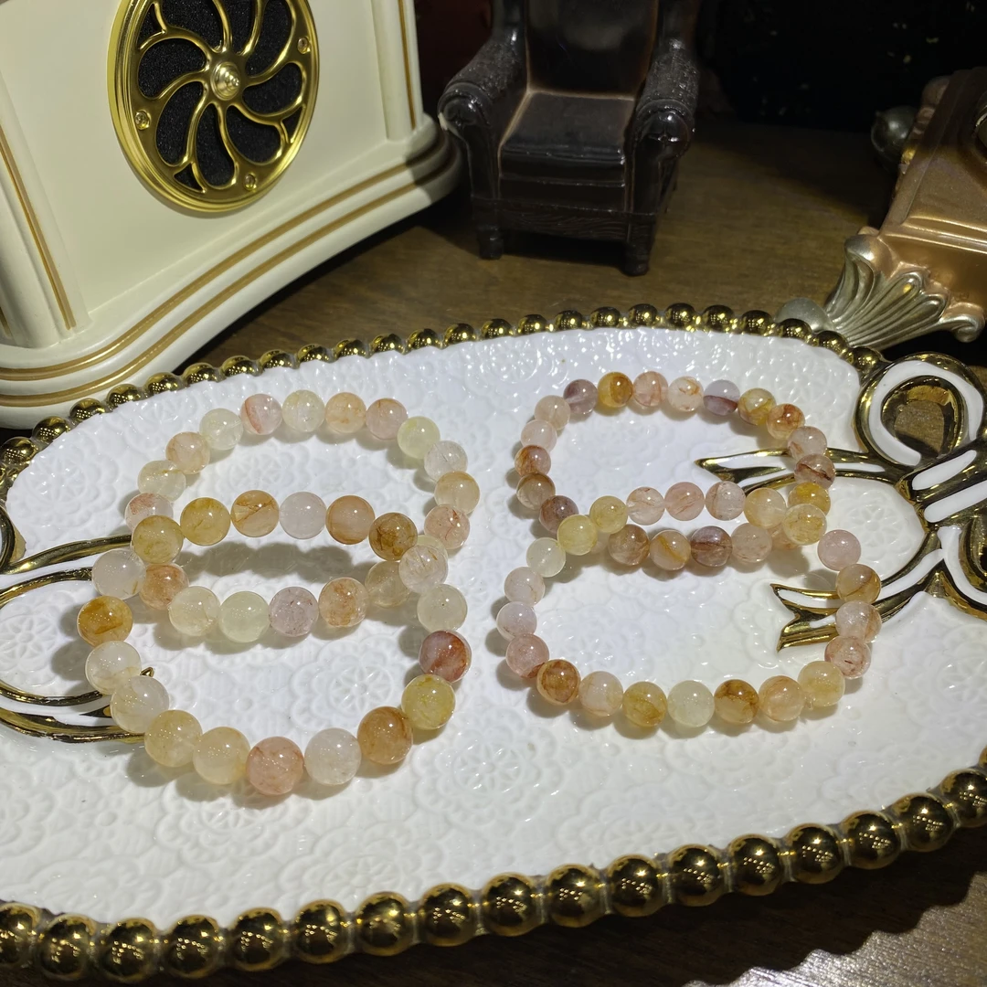 D29-天然老矿料胶花水晶手串单圈-多样性发其一