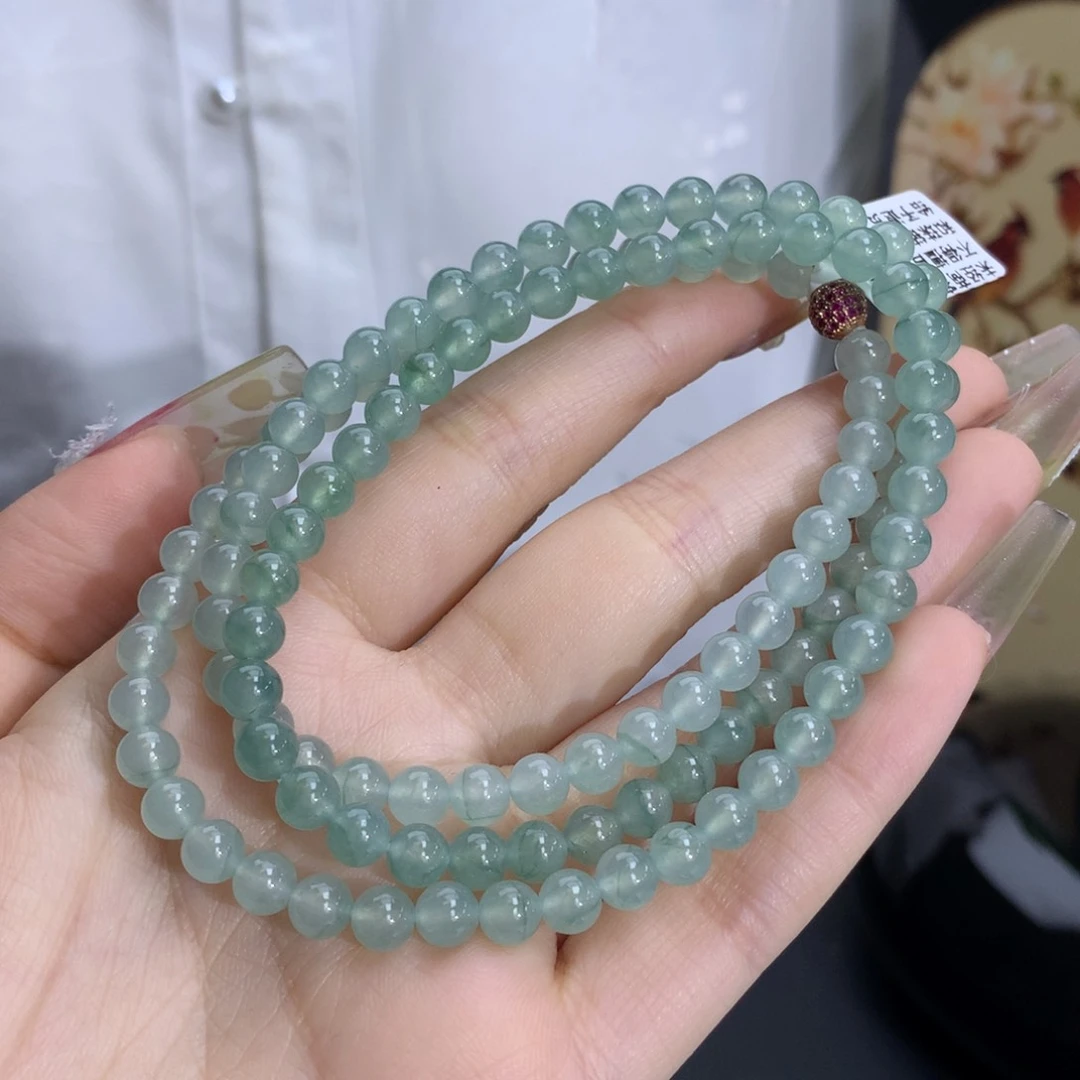 翡翠手链未镶嵌卡5.6冰润胶蓝晴底飘花