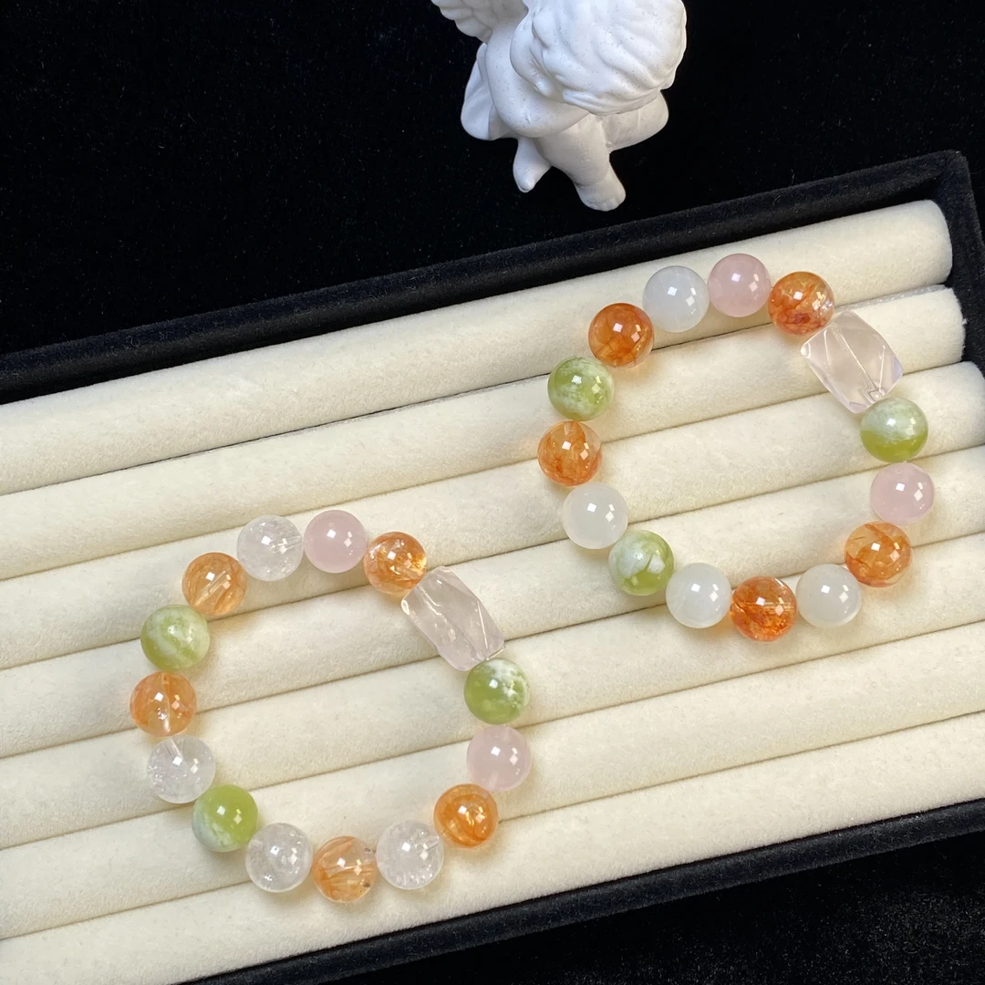 【橘子汽水】粉晶白阿塞芬达胶花 晶手链11-12mm 默认微瑕多样性发