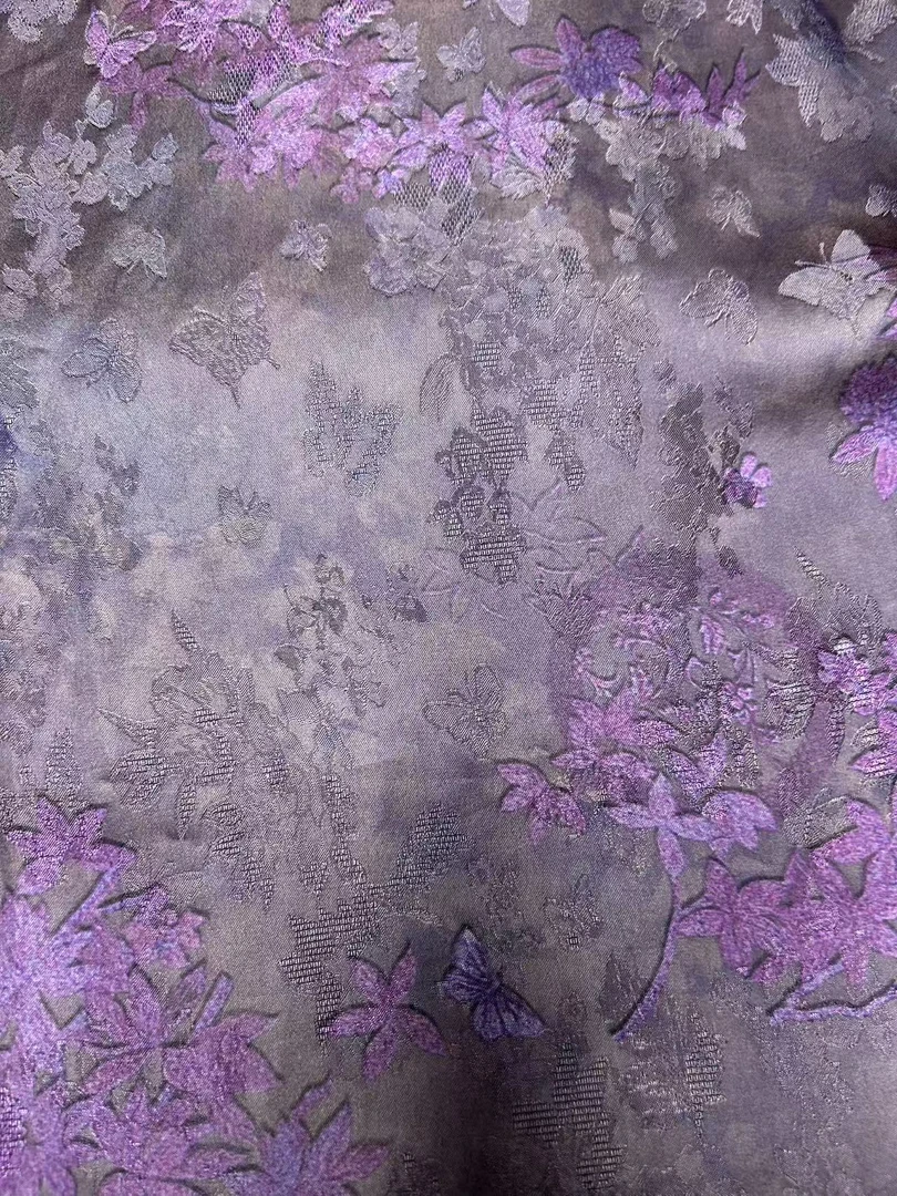 新中式花萝 紫底紫小叶  数码印花面料