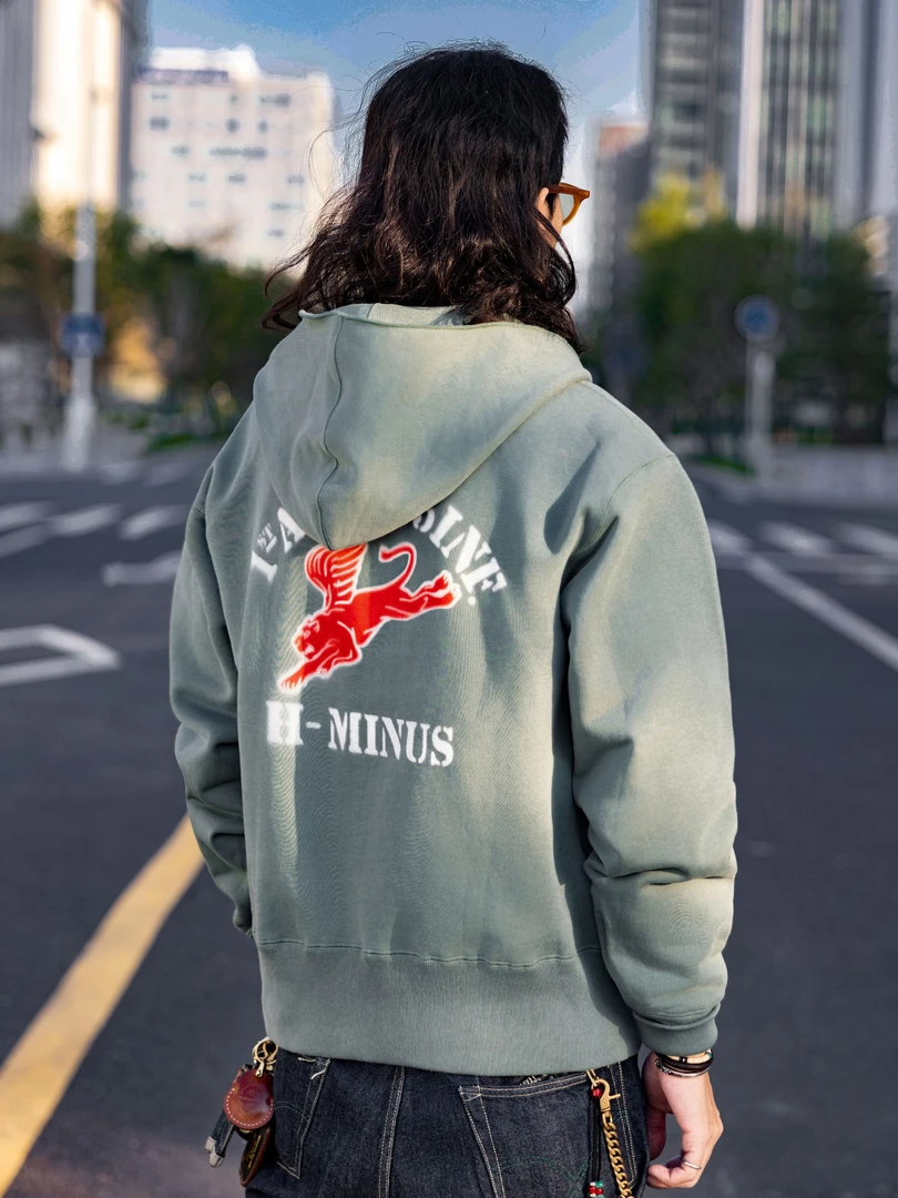 红风 重磅宽松长袖加厚复古套头连帽卫衣印花背画卫衣