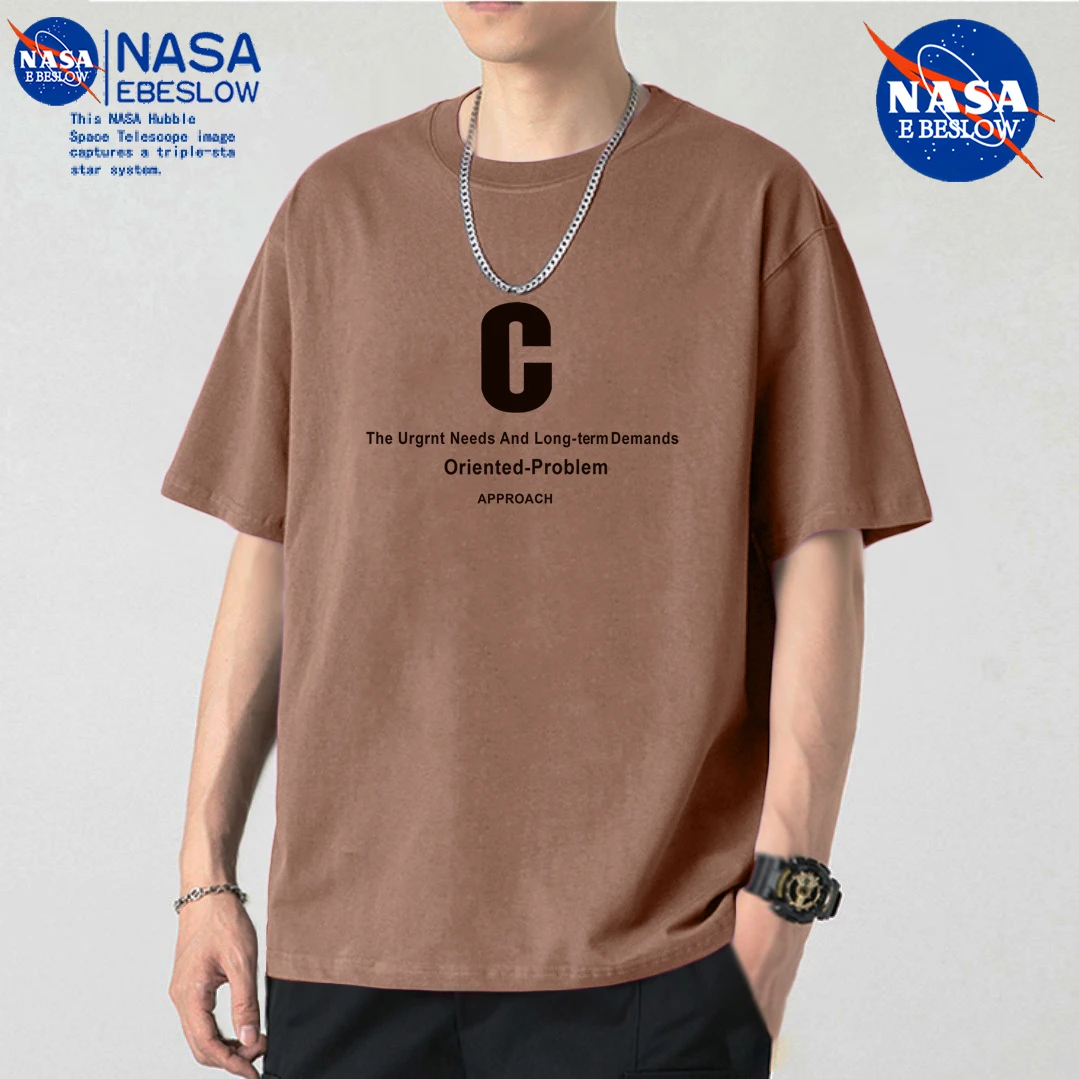 NASA潮牌纯棉印花男女同款百搭夏季休闲男女T恤时尚半袖透气潮流