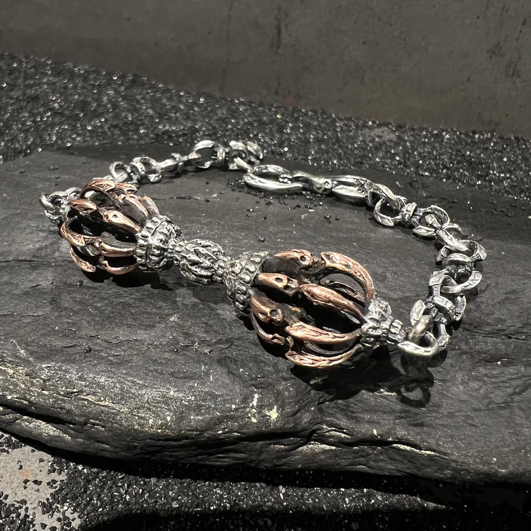 吊坠925银 灵史会馆-925银-金刚杵手链（黄色部分铜）