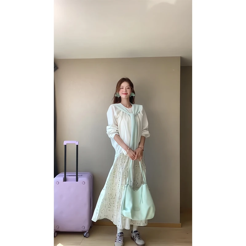 2025新款女士春夏季时尚穿搭休闲宽松百搭长袖上衣高腰半身裙
