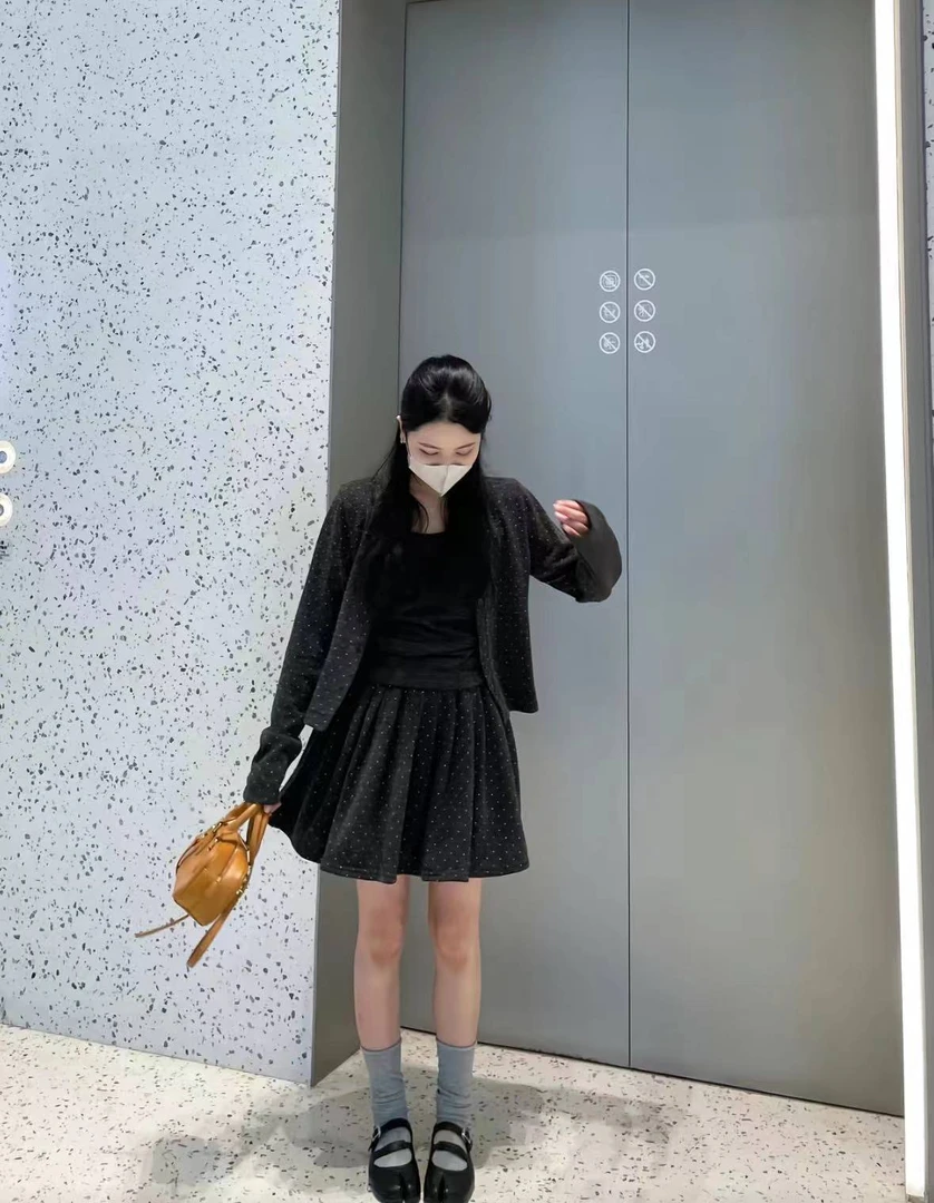 CHUMU/储慕【秋日薄慕】软软糯糯三件套波点开衫+背心+半身裙套装