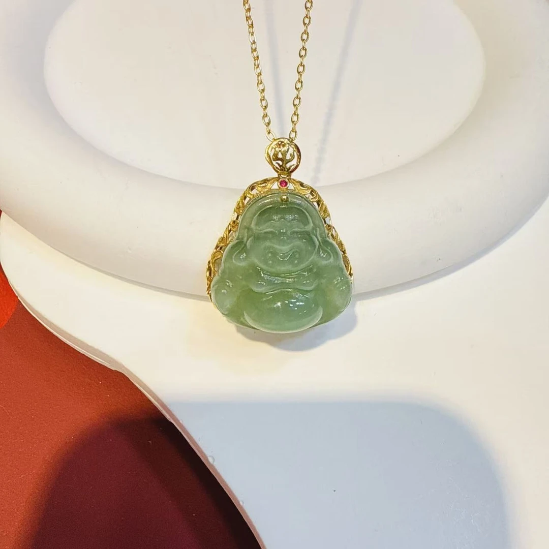 18K金21*12mm金丝猫眼佛公吊坠HE00460