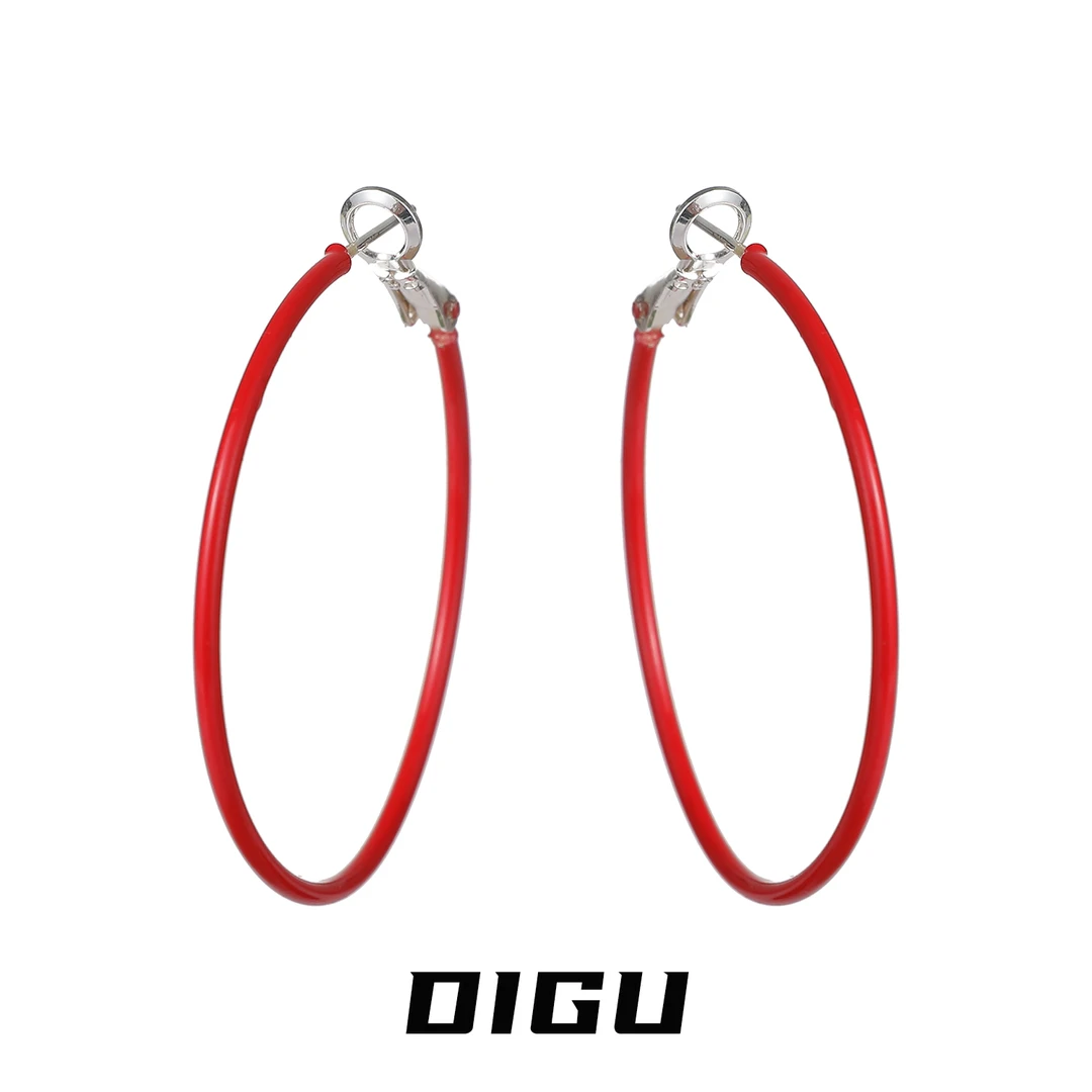 嘀咕家 铜合金耳饰 港风复古滴釉素圈耳圈秋冬圈圈耳环圣诞耳饰