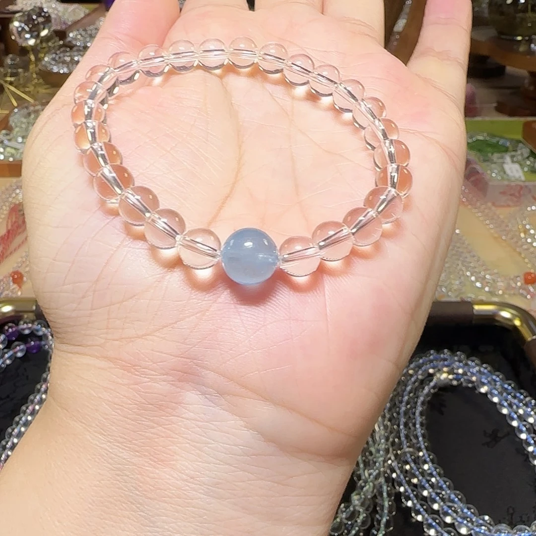 霞***月水晶手串未镶嵌天然白水晶全净体单圈