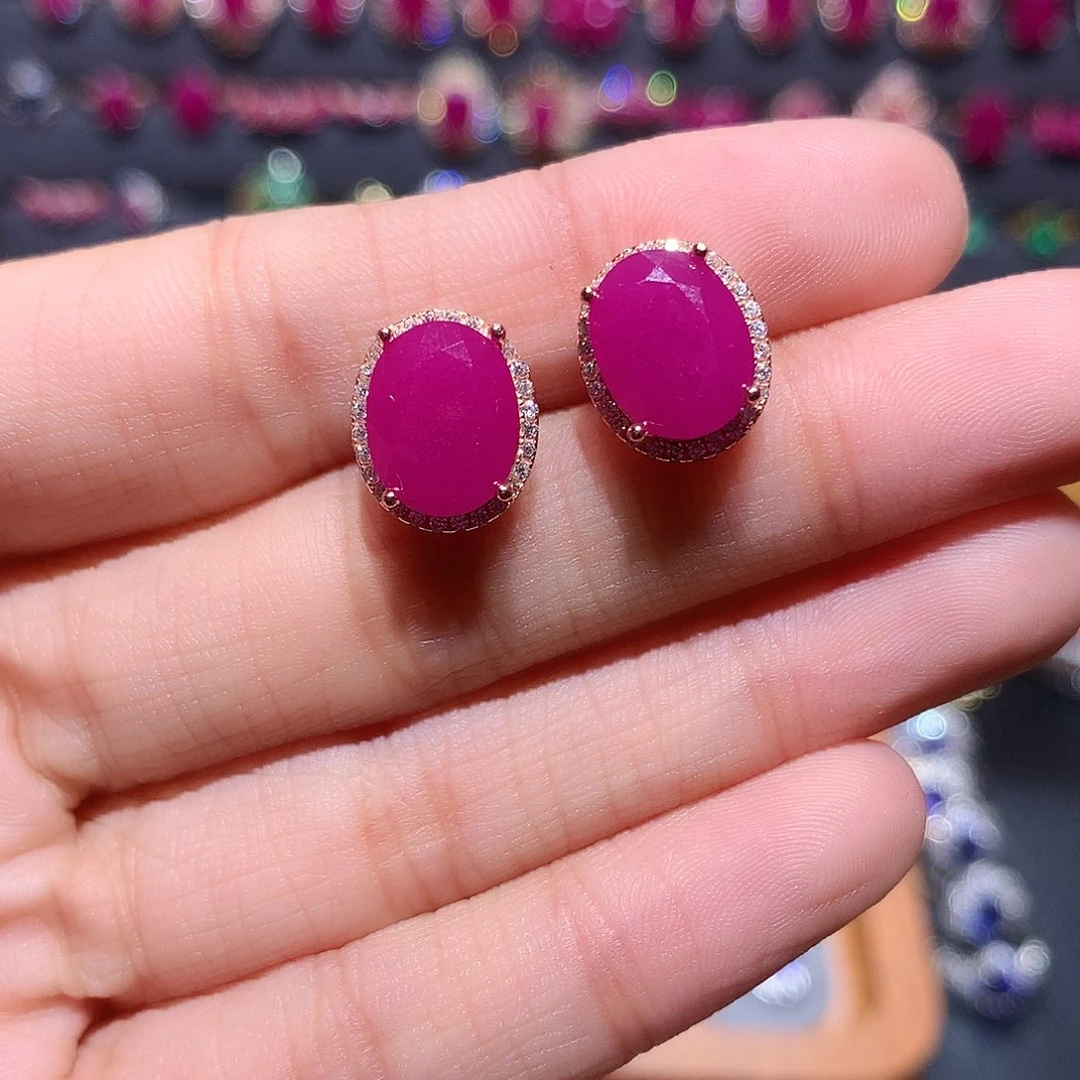 蝶***扬红宝石耳饰银S925镶嵌