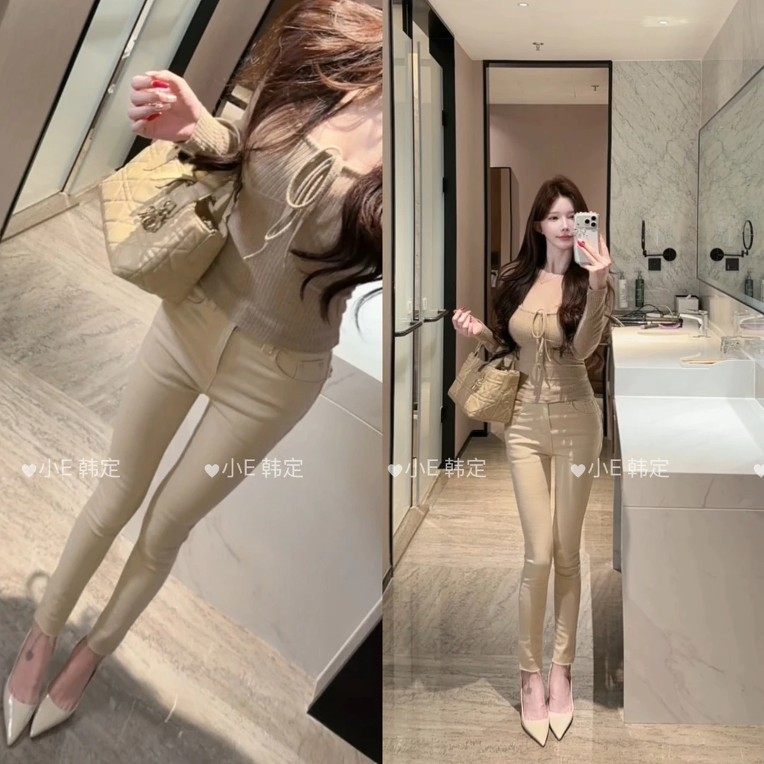 小E韩定  舒适比例/ 韩系显瘦带丰胯修身加绒小脚牛仔裤