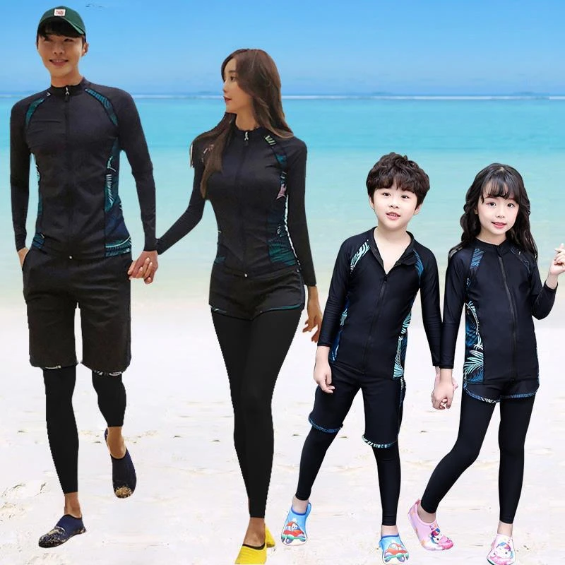 亲子潜水服情侣分体长袖防晒浮潜速干冲浪游泳衣女套装儿童水母衣