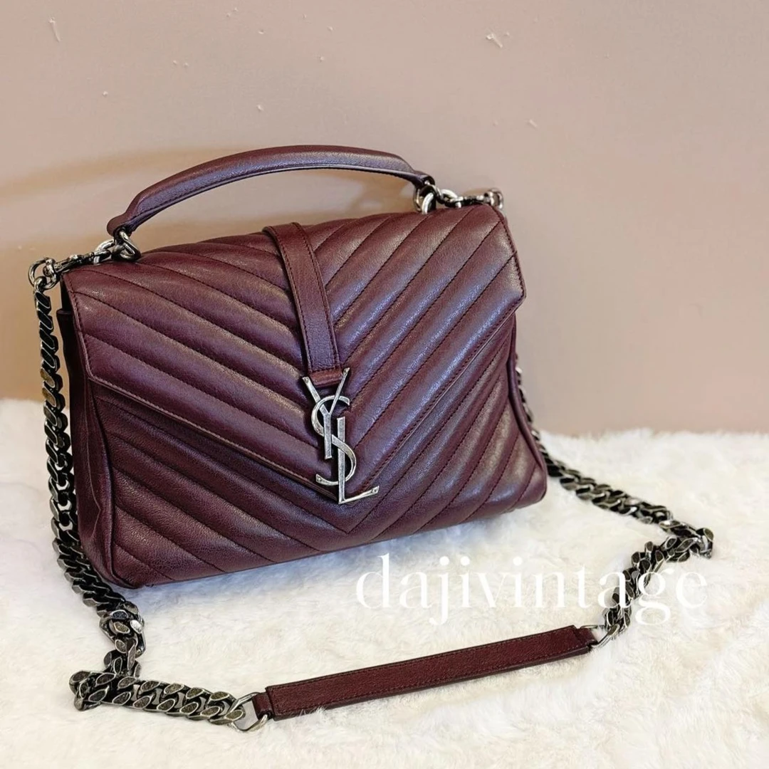 95新 YSL/圣罗兰 大吉中古/YSL圣罗兰酒红邮差包