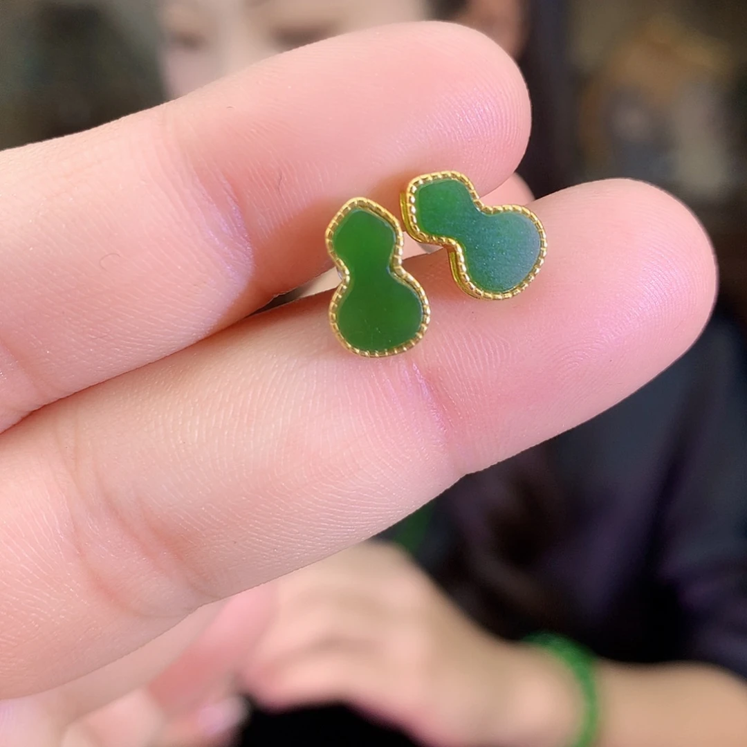 吊坠(不含链)银S925镶嵌和田玉（碧玉）耳饰