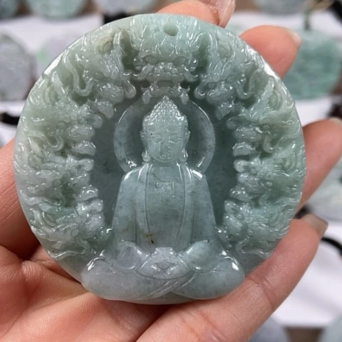 翡翠颈饰未镶嵌九龙大日如来两面工福利