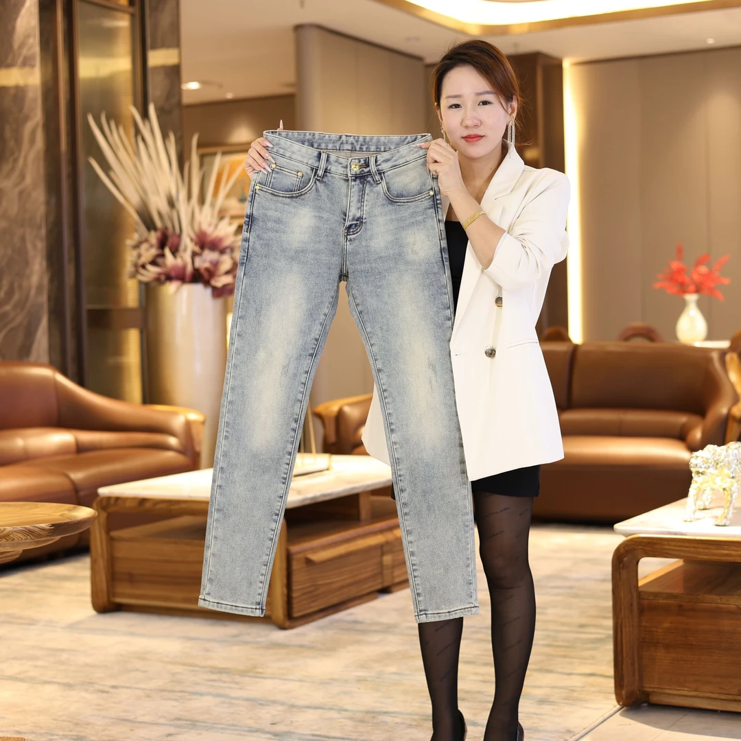 轻奢专柜牛仔裤男加厚秋冬加绒蓝色修身小直筒时尚百搭休闲弹力