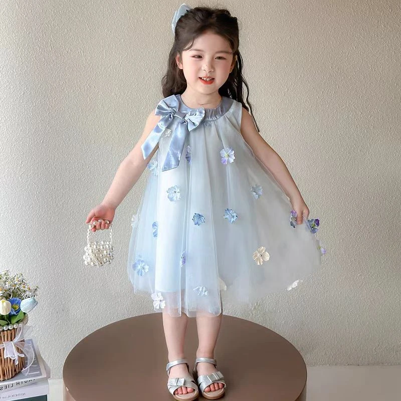 夏季蝴蝶女纯色短袖公主裙纱裙少女风旗袍连衣裙