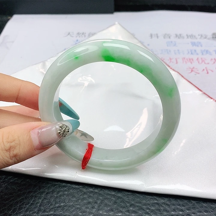 翡翠手镯未镶嵌翡翠57.5白底青飘阳绿正圈