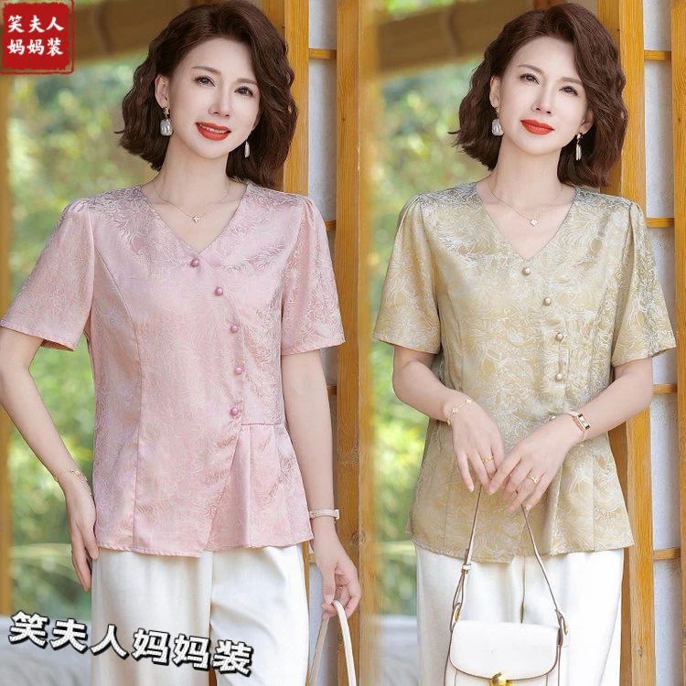 2025夏季新款中老年妈妈装新中式洋气遮肉小衫