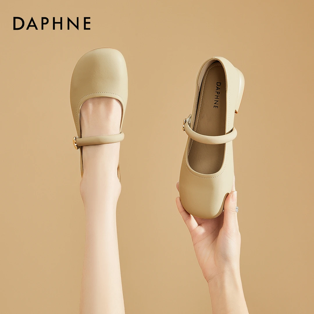 达芙妮玛丽珍鞋女鞋2025春夏季新款时尚优雅方跟一字扣低跟鞋气质
