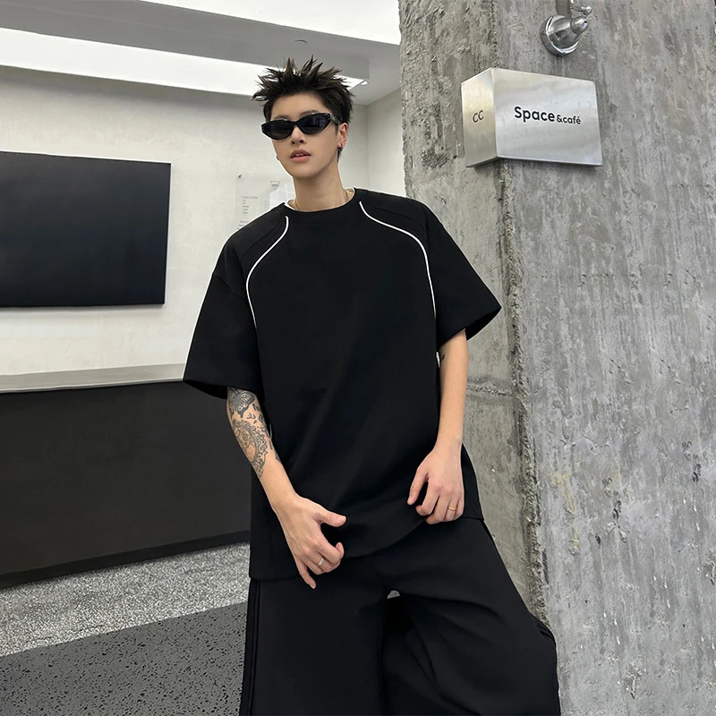 ZMOH夏季休闲潮流运动T恤宽松美式复古短袖拼接ins百搭港风男女款