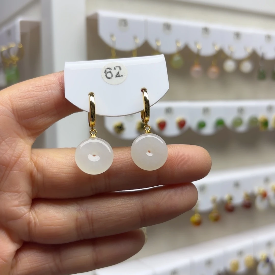 和田玉银S925镶嵌耳饰