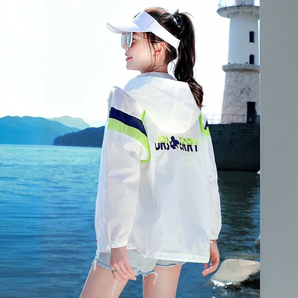 拼色防晒衣女款夏季2025新款大码时尚刺绣防晒服轻薄透气开衫外套