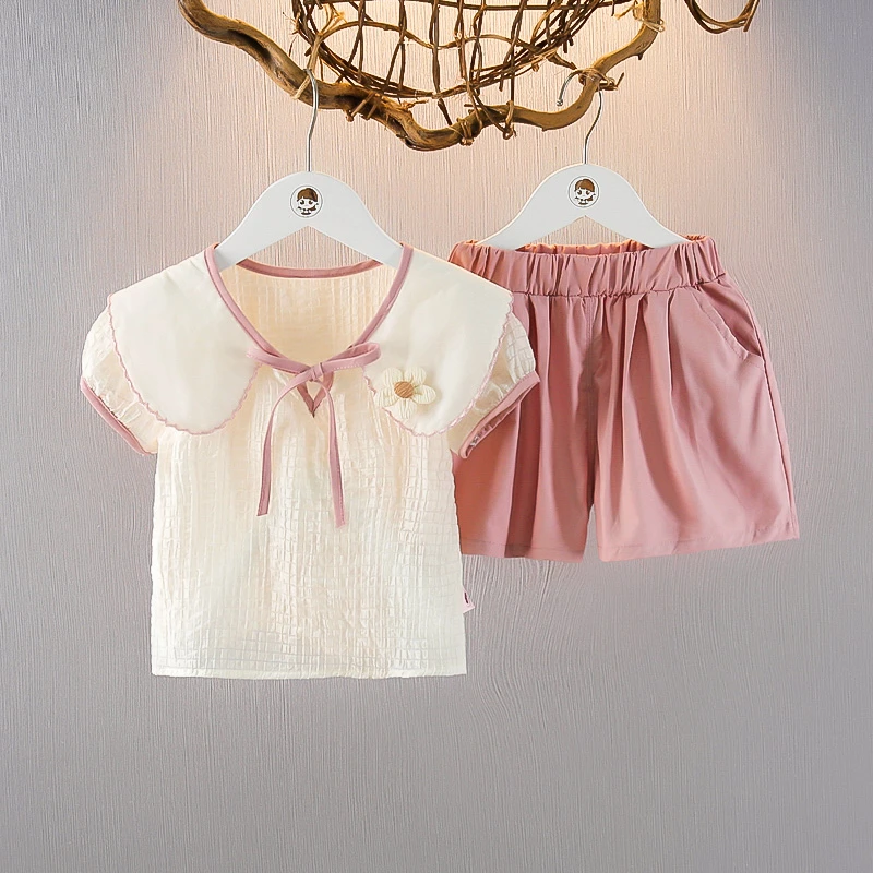 女童短袖夏装薄款儿童两件套夏季女宝宝洋气休闲短裤套装新潮时尚