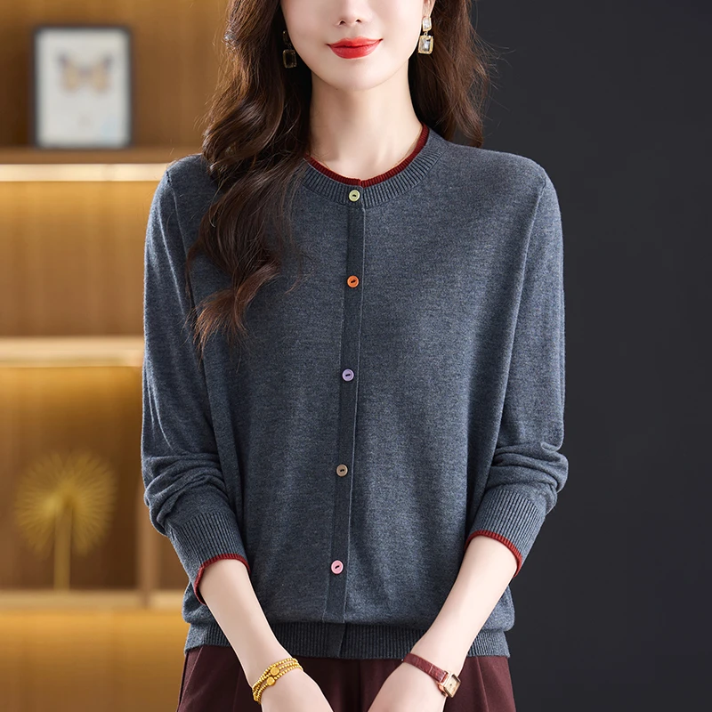 秋装大码圆领针织衫女士宽松显瘦上衣洋气减龄春秋薄款毛衣打底衫