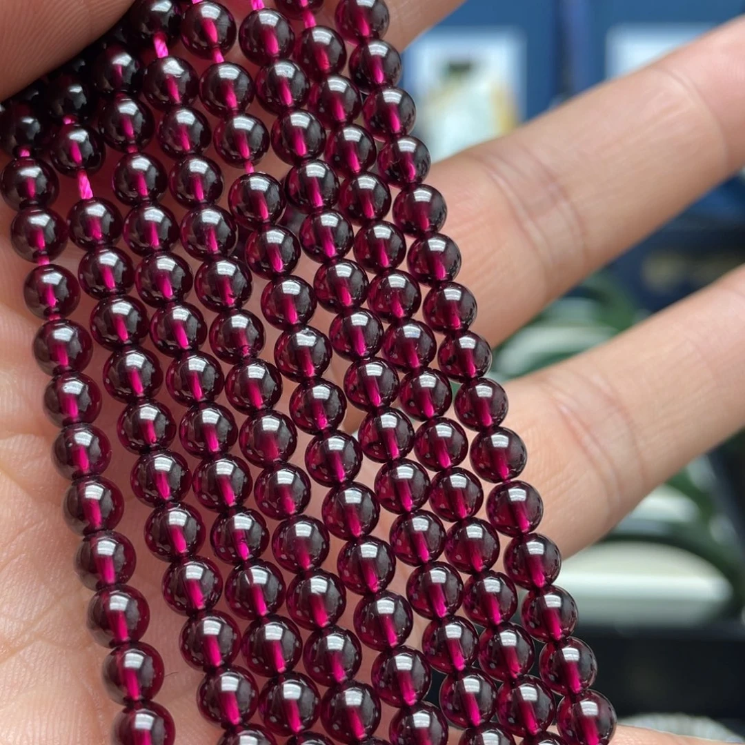石榴石未镶嵌珠宝半成品酒红色石榴石半成品长链4.8mm