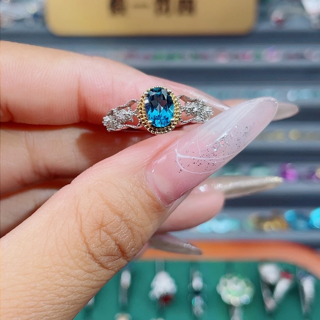 托帕石戒指银S925镶嵌
