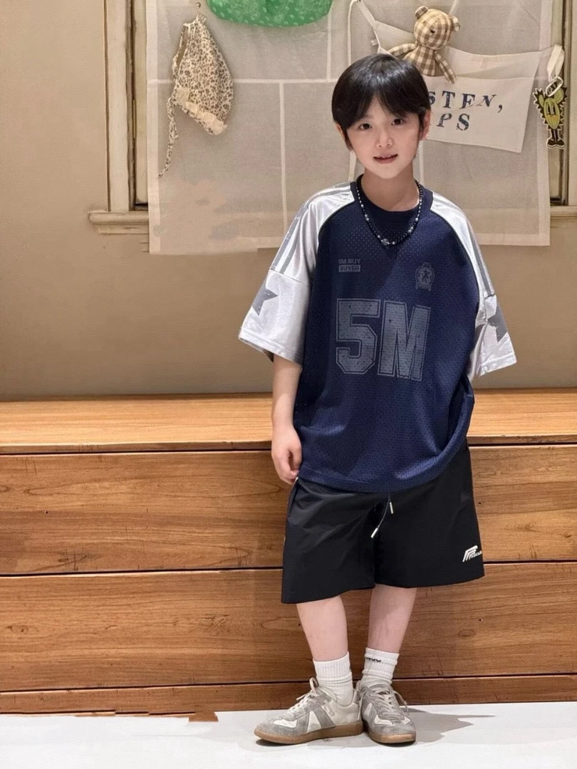 运动休闲风字男女童中性款夏季个性套装中大童休闲宽松